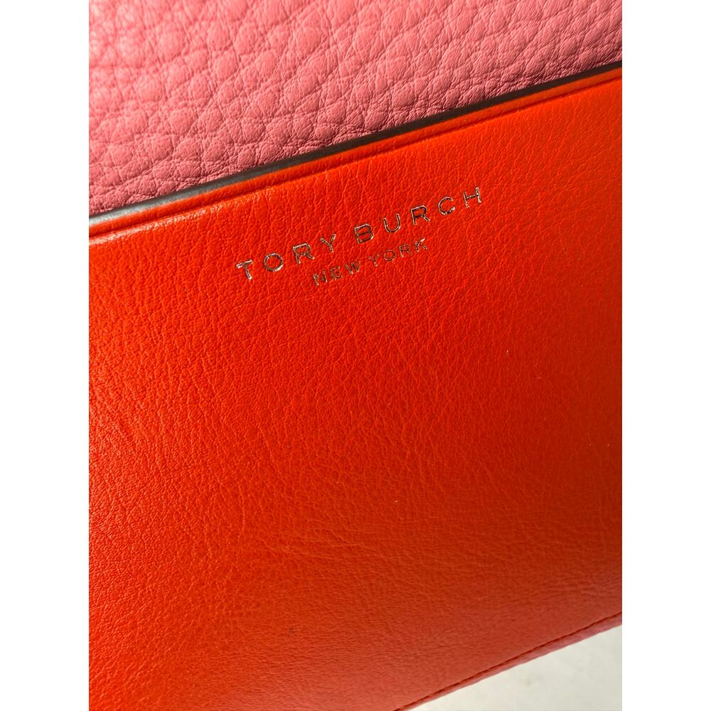 Tory Burch Pebbled Leather Colorblock Crossbody Wallet Purse Pink Orange EUC - Picture 4 of 8